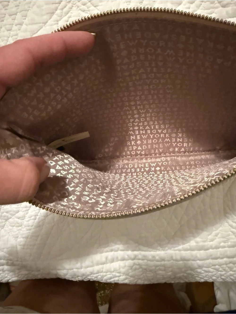 Kate Spade Leather Zip Pouch beige
